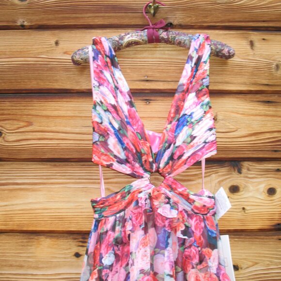 Mac Duggal 68076  Womens Ruffle Cut Out Sleeveless Floral Gown Dress - Picture 10 of 15